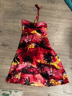 Tropical Halter Sundress in Red and Yellow
